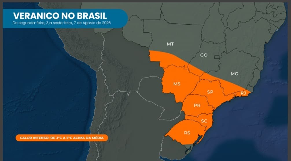 Imagem da notícia Veranico marca a primeira semana de agosto em parte do centro-sul do Brasil